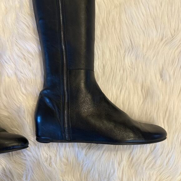 Stuart Weitzman Elf Over The Knee High Boots Leather Hidden Wedge Riding Black - Picture 6 of 13